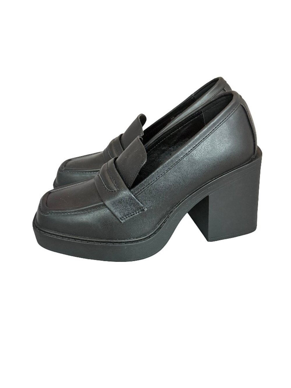 Mia Black Chunky Platform Block Heel Penny Loafers Moccasins Size 9 Women's NWT